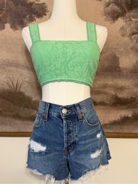 American Eagle Outfitters Tops - American Eagle Outfitters Lace Square-Neck Crop Tank in Mint